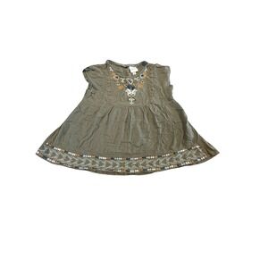 Knox Rose Embroidered Boho Peasant Tunic Top Olive Green Women's M‎